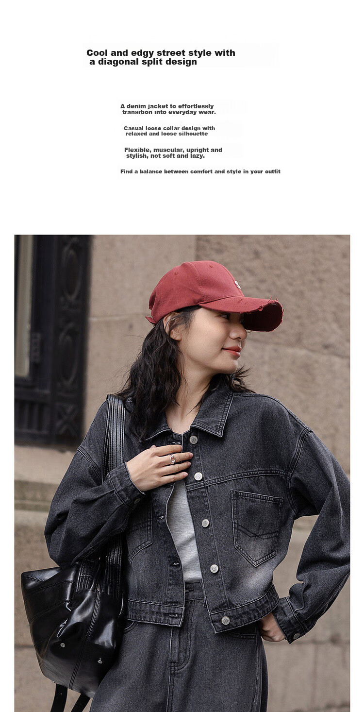 Dme [Relaxed Impression] Spring Korean Style Fashionable Split Washed Lapel Loose Slimming Short Women's Denim Jacket 1