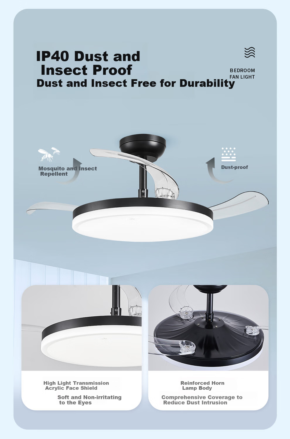 NVC Lighting Fan Light, Ceiling Fan Light for Dining Room And Bedroom, Nordic Style, High Color Rendering Index, Ultra-Thin, Variable Frequency, Simple Black Design, 42 Inches, 36 Watts 13