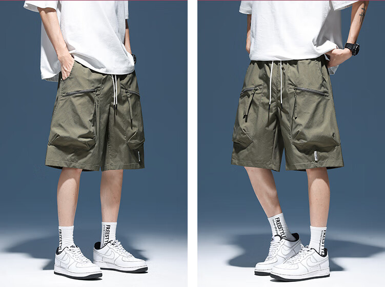 MMOPTOP American-Style Ice Silk Multi-Pocket Cargo Shorts, Summer Men's Lightweight Quick-Dry Sports Shorts, MDK07 Army Green M 4