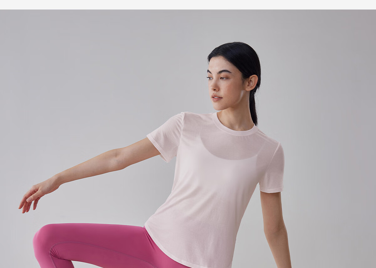 Gigt Quick-Dry Sports Short Sleeve for Women, Summer Tencel Breathable Round Neck Fitness Wear Yoga Top, Light Mist Pink, S 26