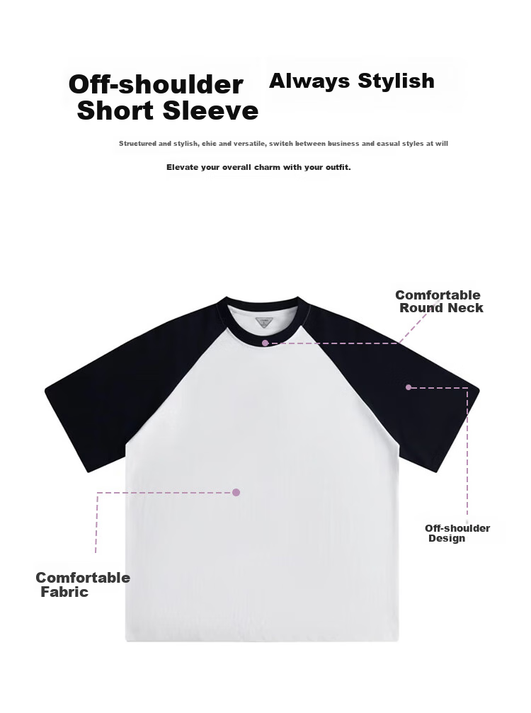 Ziyouxi American-Style Trendy Short-Sleeve T-Shirt for Women, 2026 Summer New Vintage Loose Navy Blue Top, Round Neck Patchwork Half-Sleeve 2