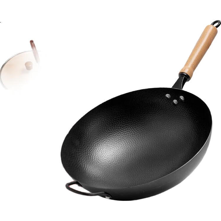 Чугунная сковорода Wok Jitiechui, 36 см, с ручками, антипригарная, для газовой плиты