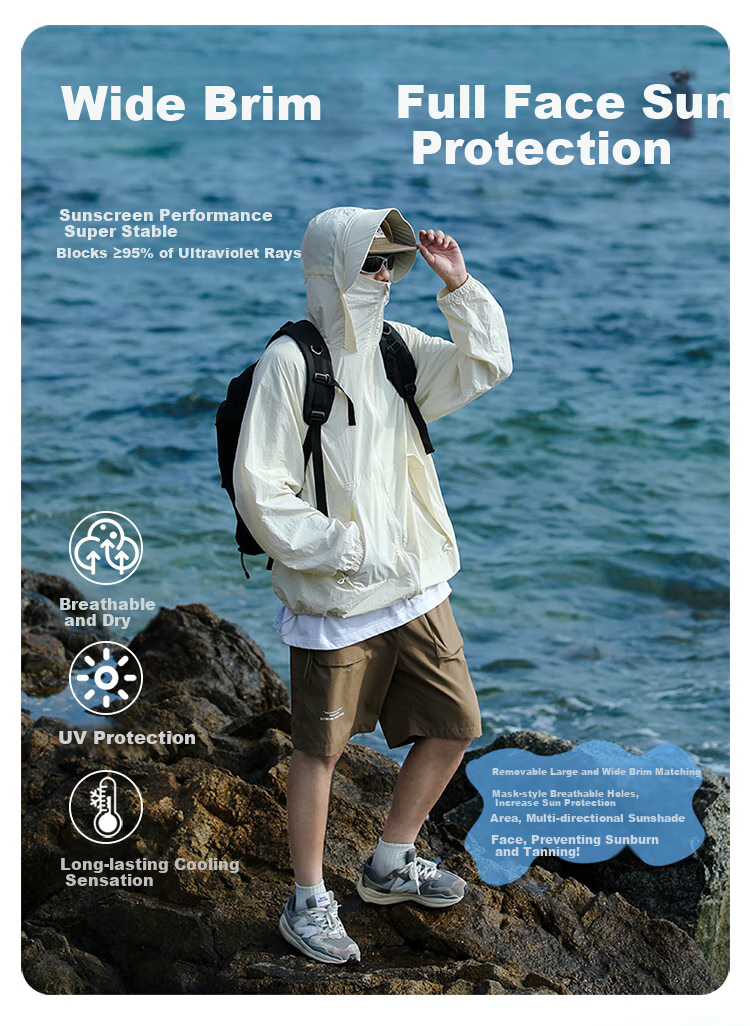 Homlean Outdoor Hiking Sun Protection Clothing for Men, Summer Lightweight Cool Breathable Workwear Jacket HL16 Off-White S 4