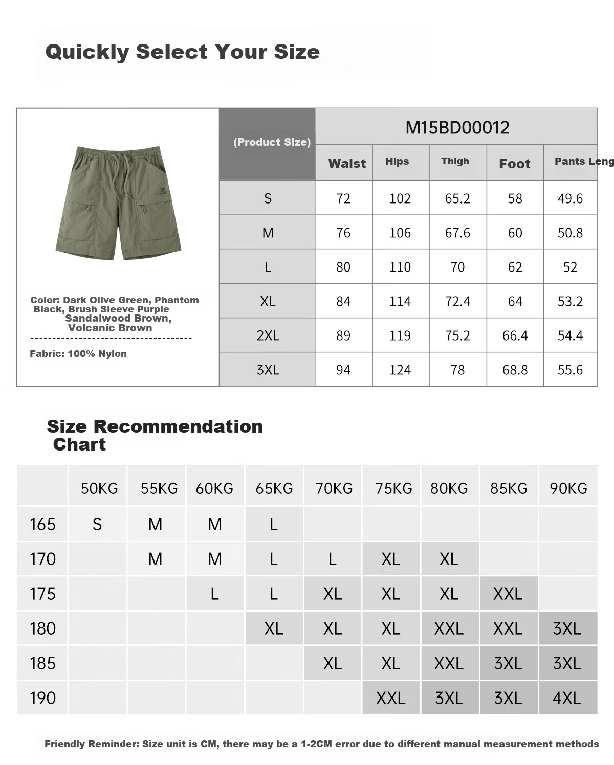 CAMEL Men's Cooling Workwear Shorts, Summer Sun Protection, Loose Straight-Leg Quick-Dry Casual Five-Point Pants M15BD00012 19