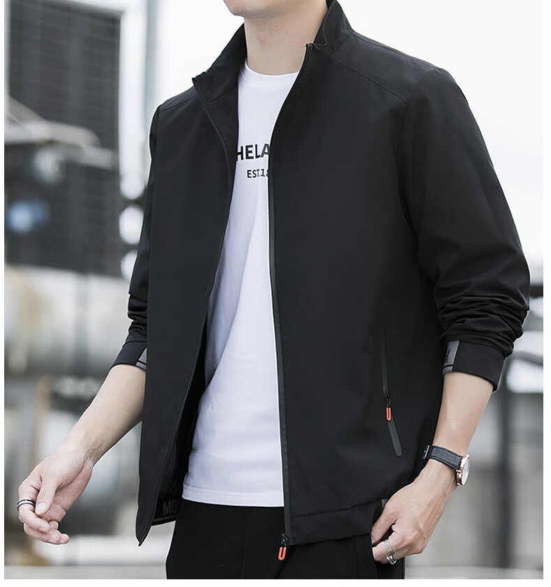 ROMON Men's Autumn Business Casual Stand Collar Windproof Warm Jacket 6618 Black L 11