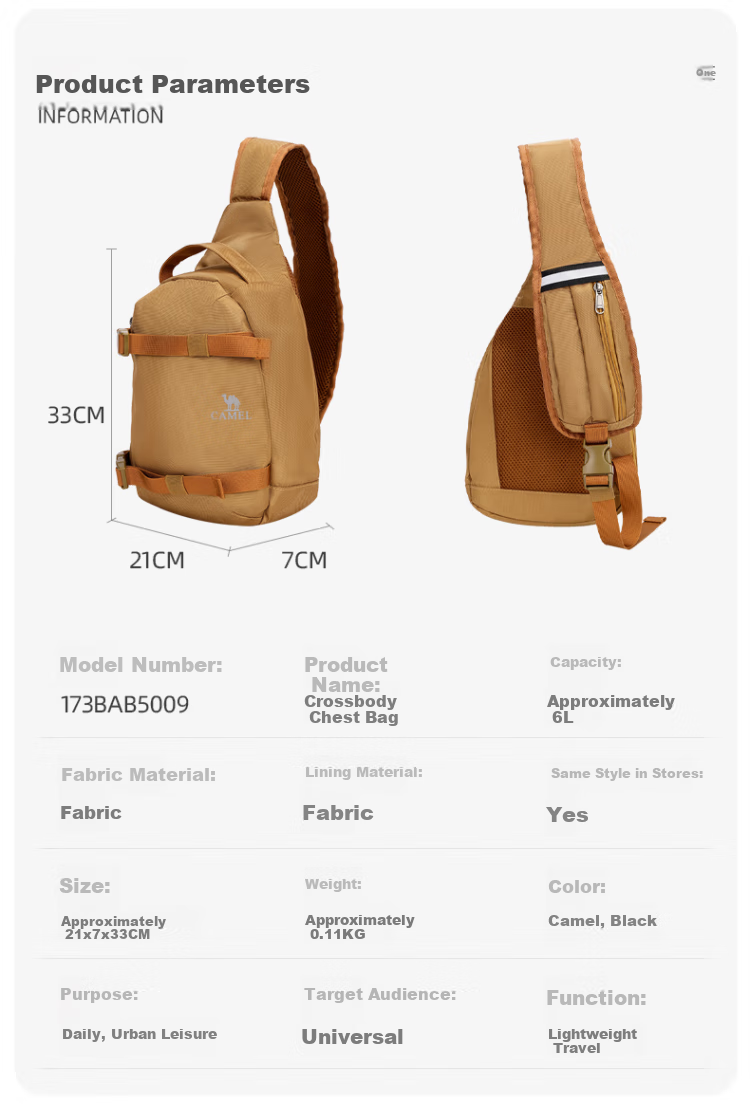 CAMEL Outdoor Sports Shoulder Bag, Unisex Crossbody Fitness Small Bag, Casual Messenger Bag, Cycling Bag, 173BAB5009B Black 2