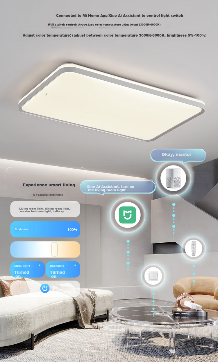 Foshanzhaoming Living Room Ceiling Light, Modern And Simple Eye Protection Lamp for Bedroom And Dining Room, Mijia Smart Control, 128W Qingyue Model 19