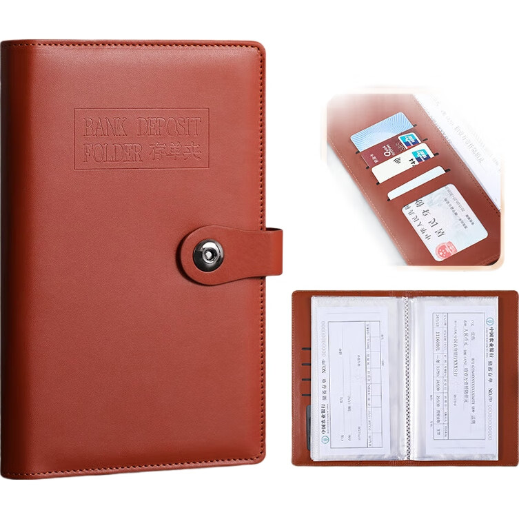 Органайзер для документов Longe, многофункциональный держатель для счетов, квитанций, чеков, кожаная обложка, большая вместимость для купюр и карт, коричневый, A5