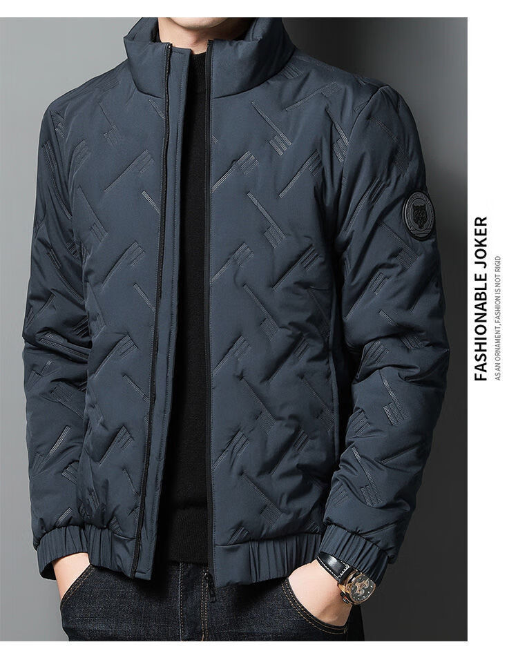 ROMON Men's Cotton Jacket Autumn Winter Business Casual Comfortable Stand Collar Cotton Coat Warm Outerwear 32207 Blue 4XL 11