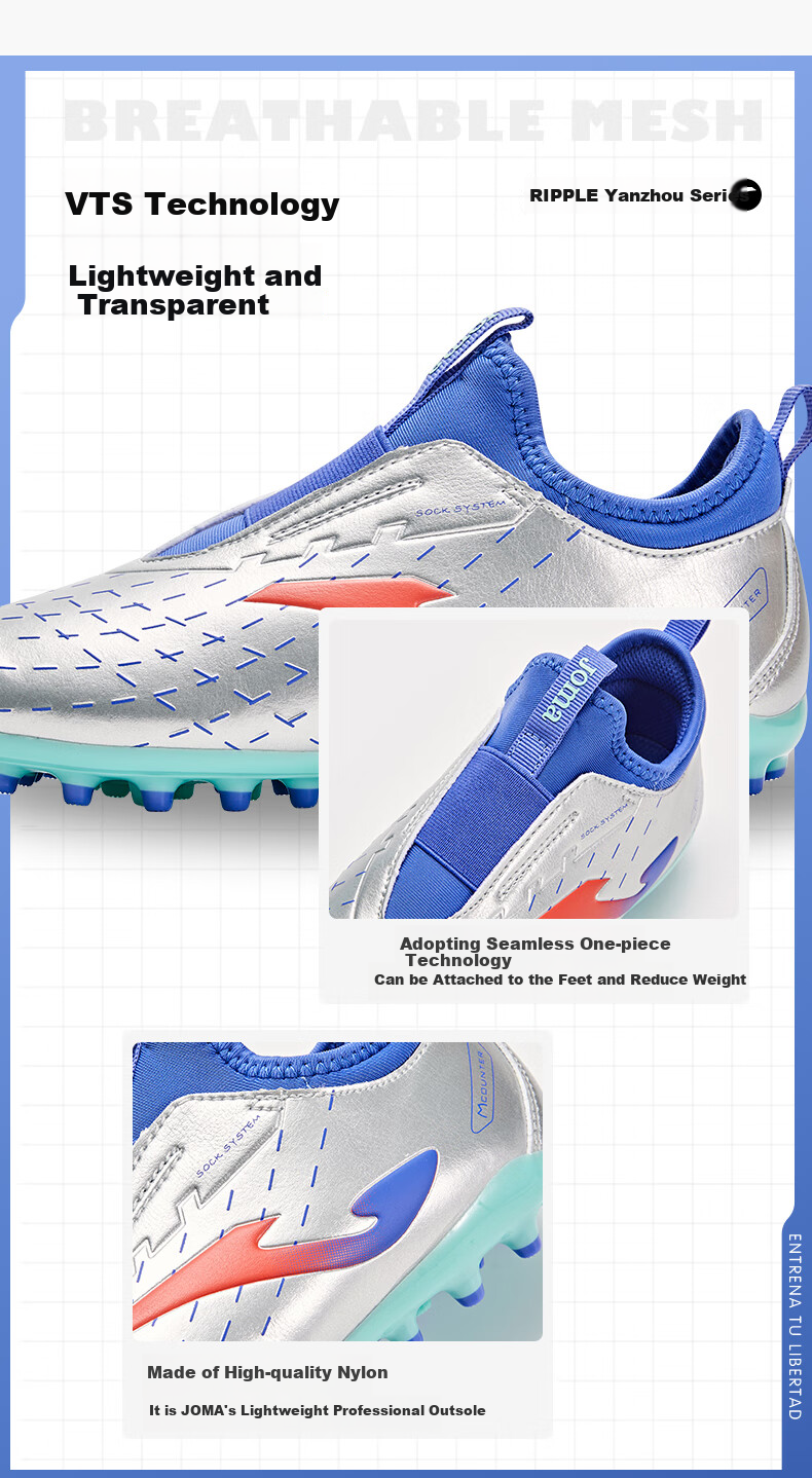 JOMA Children's Soccer Shoes, MG Short Studs, for Artificial Turf Fields, Non-Slip, Wear-Resistant, Professional Competition Football Training Shoes, Metallic Silver, Size 33 4