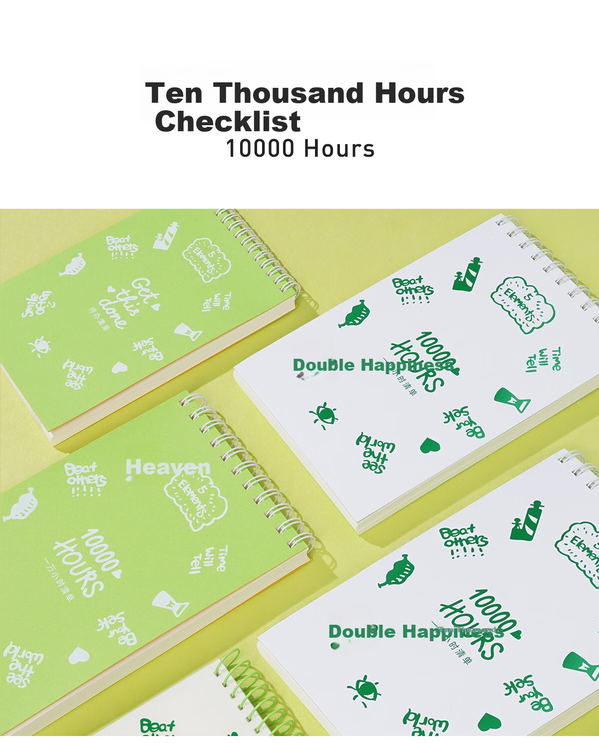 Chenzao Ultra Self-Green Series, One Million Hours Checklist A5 Spiral Notebook, Study Planner, 10000 Hours Daily Check-In Notebook, 100 Pages - Gree 1