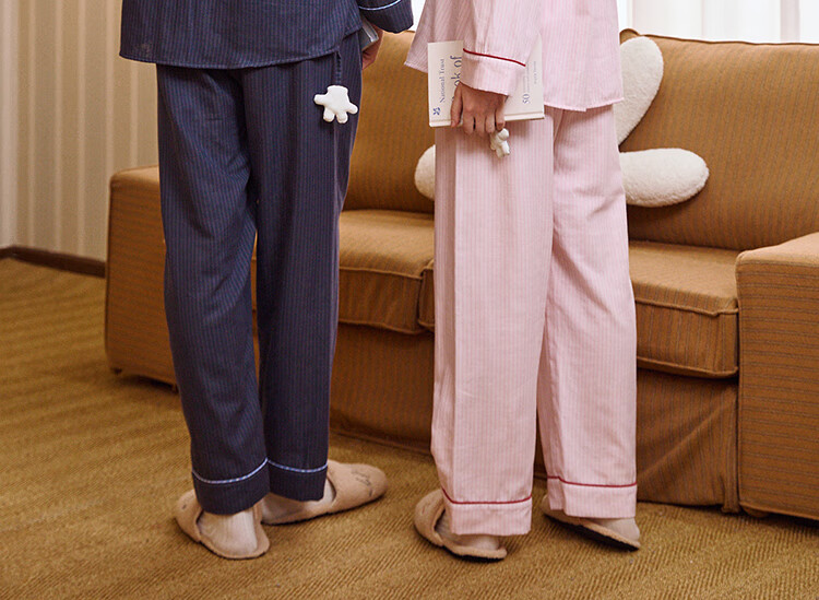 Gukoo Disney Series Striped Collar Cotton Long Sleeve Women's Pajama Set Couple Sleepwear Spring Autumn Ancient Pink S 9