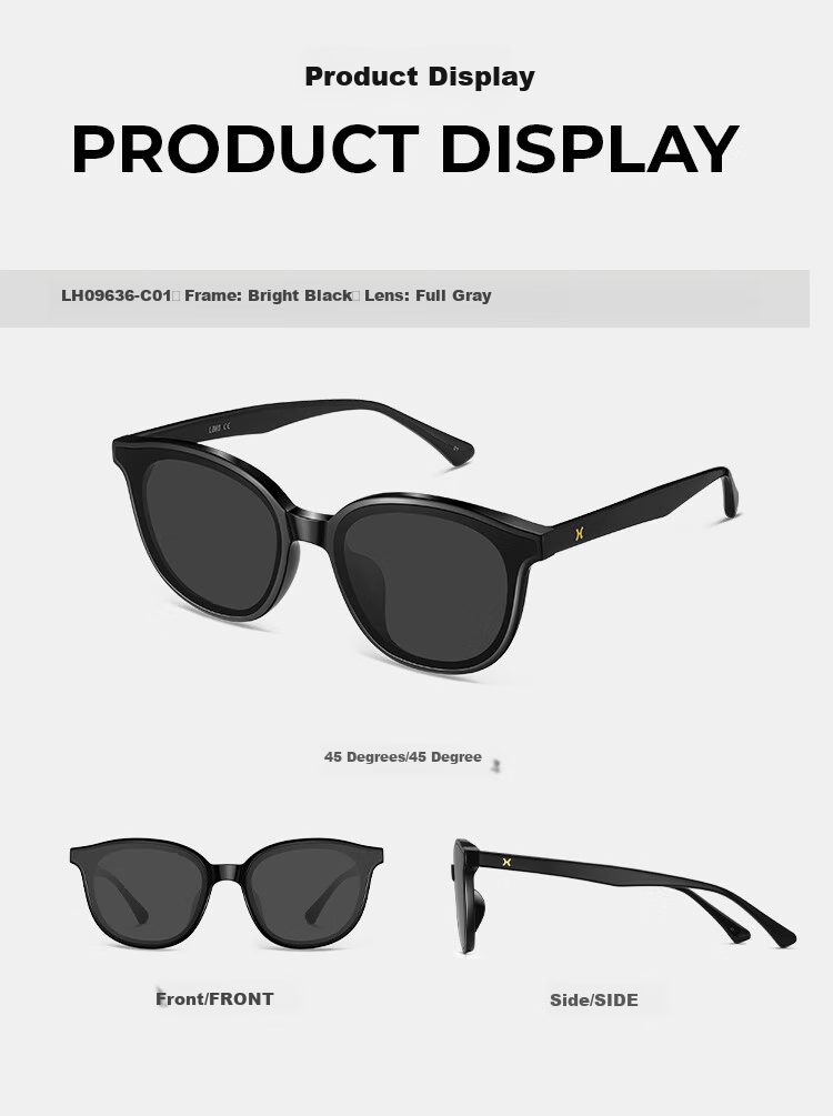 LOHO 2024 New Women's Sunglasses, Mirror Finish for A Luxurious Look, Small Frame, Acetate Material, Round Frame, Fashionable Eyewear, LH09636 Black 12