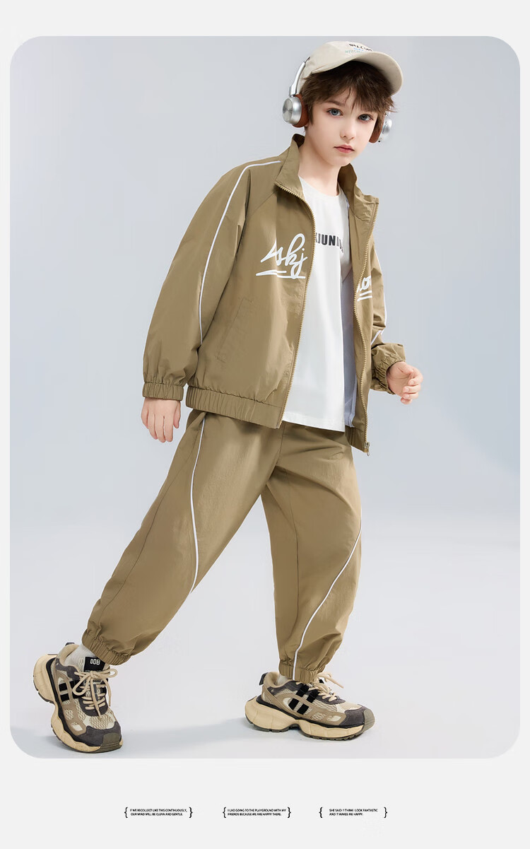 ASK JUNIOR Sports Style Children's Set Autumn Boys And Girls Mesh Breathable Jacket with Elastic Ankle Pants Two-Piece Pink 120 16