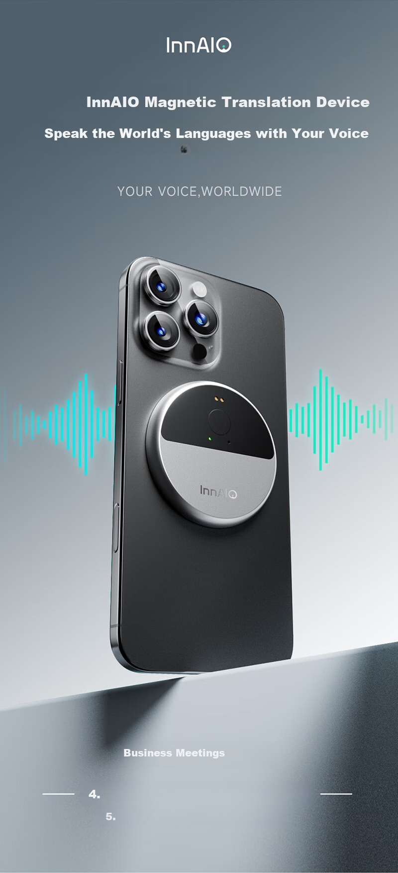 InnAIO Magnetic Translation Device T9 [Original Sound Replica], Multi-Language Offline Audio-Video Call, Real-Time Interpretation, Panda Color, Portable Travel Essential 2