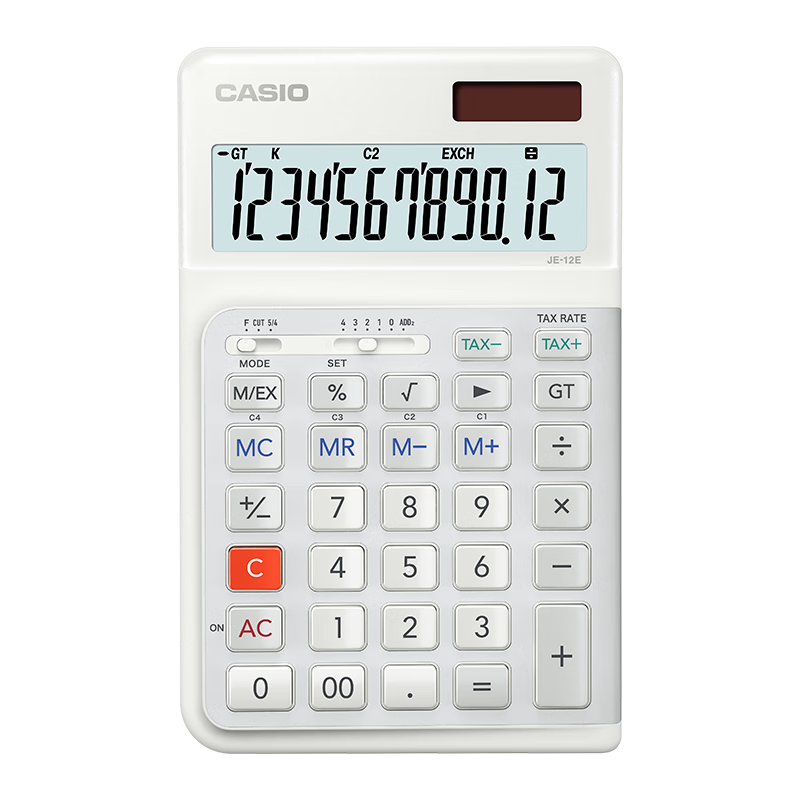 Casio 3-Degree Ergonomic Calculator JE-12E Desktop Office Calculator with Ergonomic Step Keys