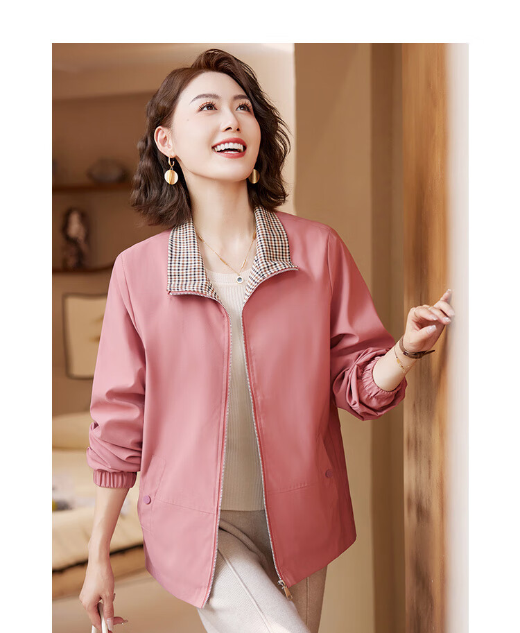 Pasite Casual Color-Block Lapel Trench Coat Jacket for Middle-Aged And Elderly Women, Comfortable Outerwear, Pink, 3XL 5