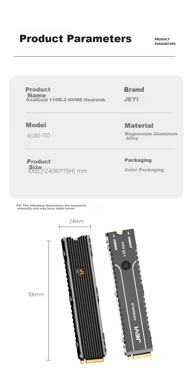 JEYI M.2 Multi-Bay Hard Drive Cooler NVME SSD Cooling Vest All-Aluminum 3D Air Channel Design Compatible with 22110/2280 SSD Efficient Heat Dissipatio 7
