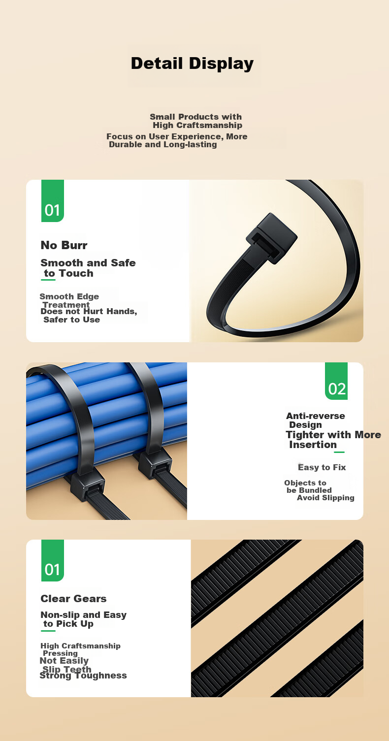 BIAZE Nylon Cable Ties, Large Size 11.8*500mm, Self-Locking, Extended And Widened, Thickened, Black, National Standard Quality, Wire Management, Binding Rope, Pipe Fastening, 50 Pieces/pack 8