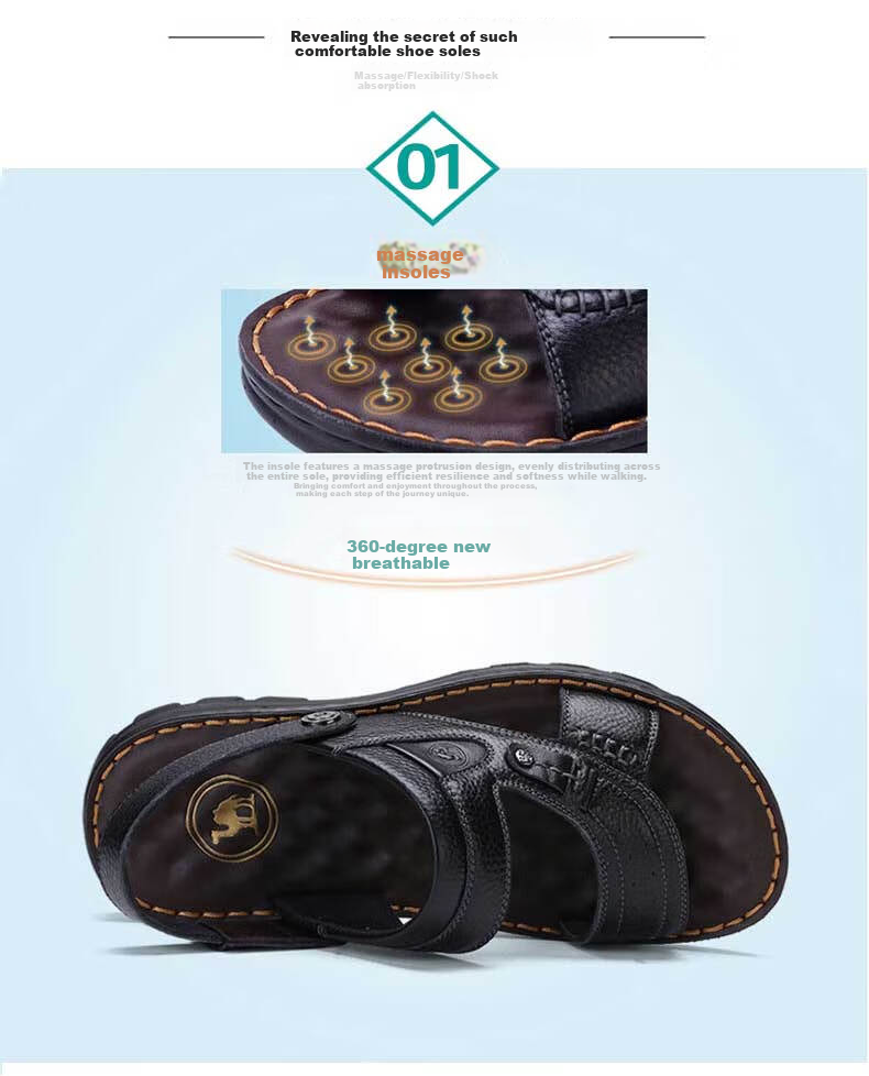 CAMEL Brand Men's Casual Slippers, Genuine Leather Sandals, Cowhide Breathable Wear-Resistant Beach Shoes, W822287612, Brown, Size 41 7