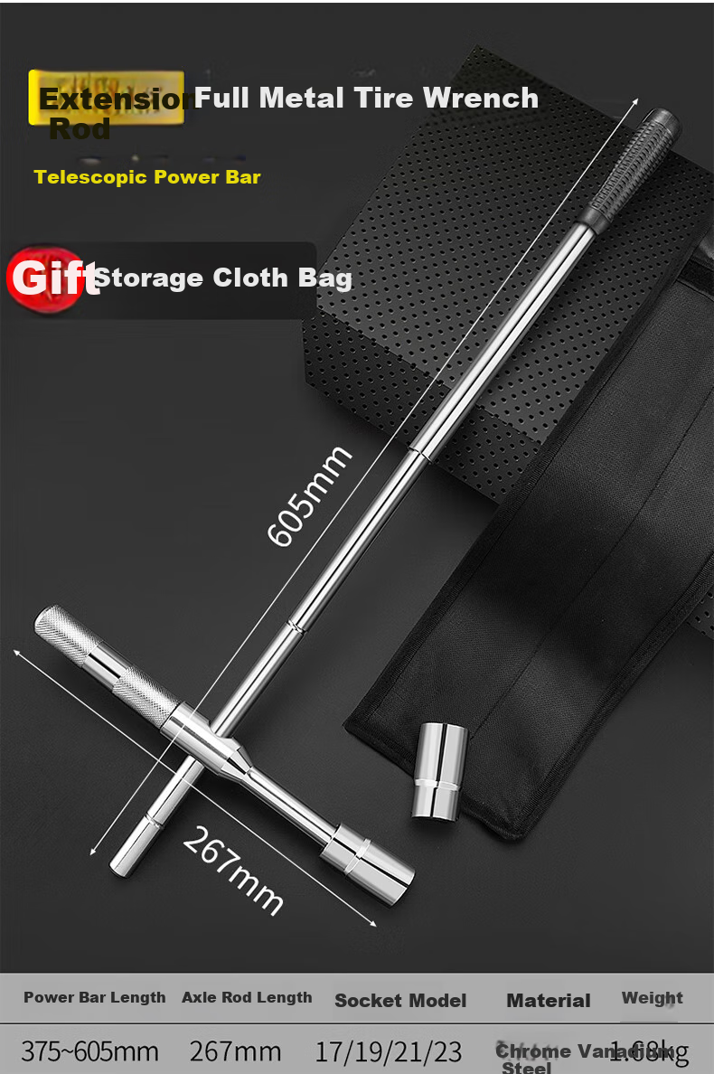 Fengshang Extended Car Tire Wrench Set, Labor-Saving Telescopic Cross Wrench Socket Tool Kit for Tire Changing And Removal 7