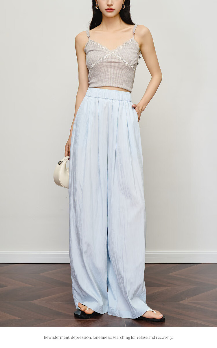 Olrain Women's Loose Wide-Leg Floor-Length Yamamoto Pants Summer High-Waist Slim Casual Pants Blue S 17