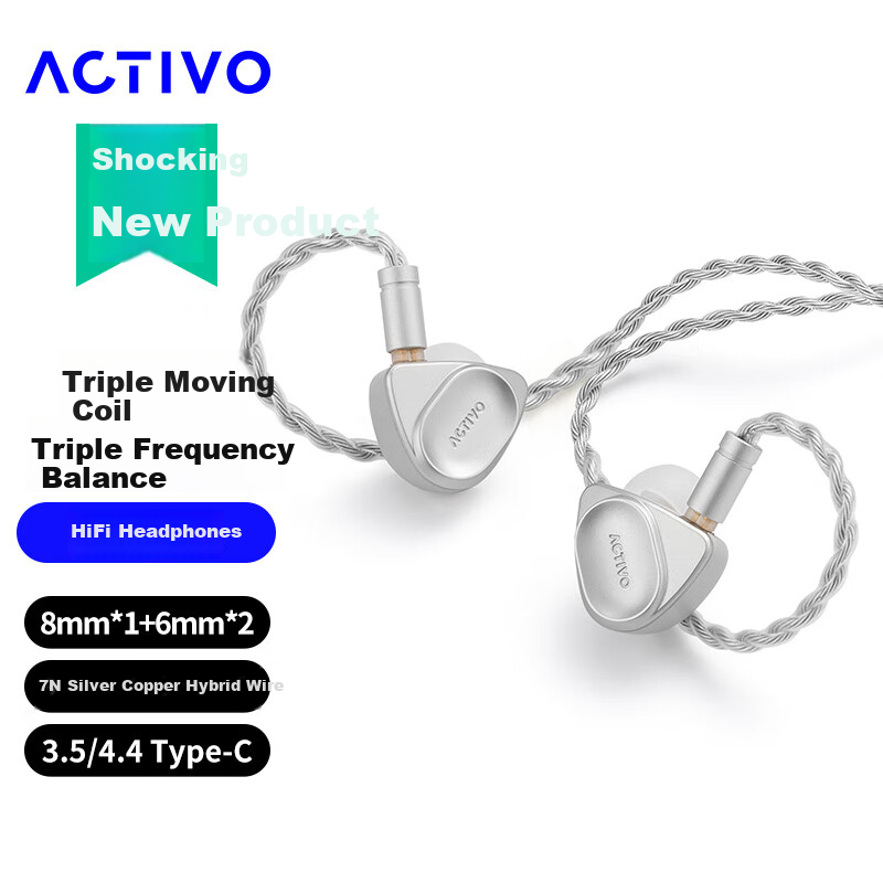 Iriver ACTIVO VOLCANO, Triple-Drive In-Ear HiFi Headphones, 4.4 Balanced, Type-C Plug, Silver, Gift