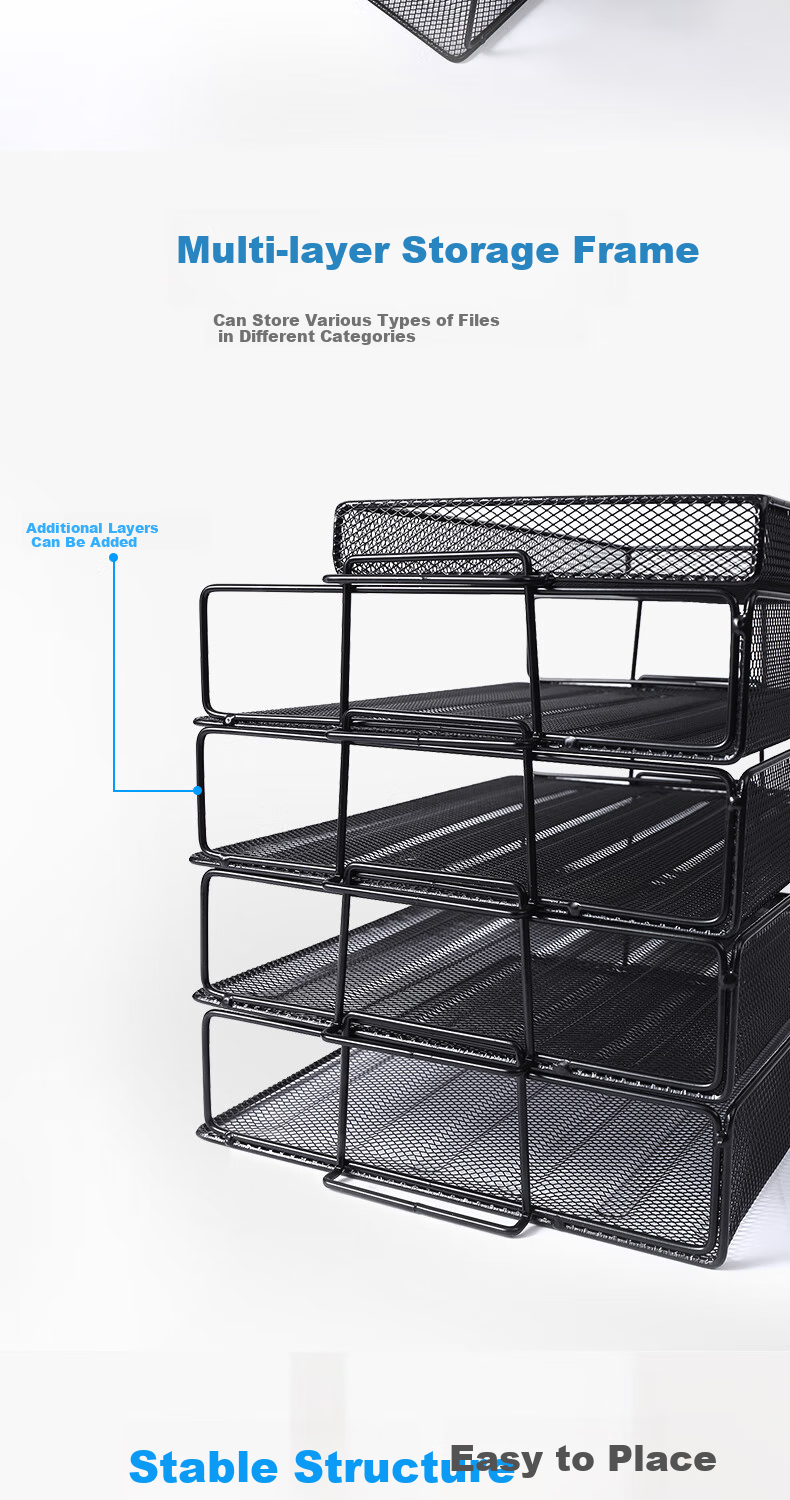 KW-Trio Desktop Metal Mesh File Organizer, Horizontal Stackable 4-Tier File Holder, Document Tray, File Rack, File Basket, File Box 6