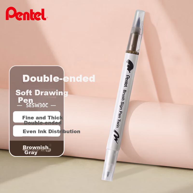 Pentel Dual-Tip Soft Drawing Pen, Student Marker, Calligraphy Pen, Sketching Pen, Handwriting Practice Pen, Art Supplies for Manga And Watercolor, SESW30C-T127E Brown Watercolor Pe