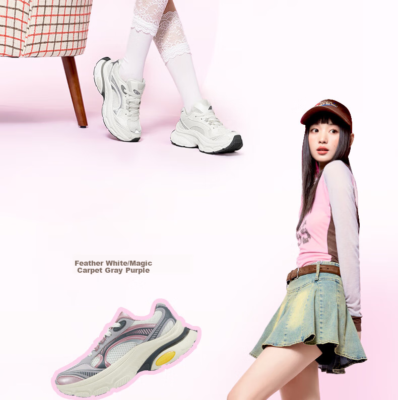 361° Women's Sports Shoes Heart Design Autumn Mesh Thick Sole Retro Casual Platform Dad Sneakers 682536760-3 7