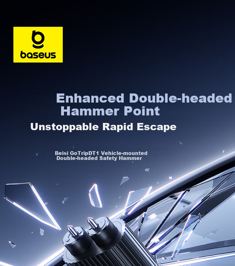 BASEUS Car Window Breaker, Multi-Functional Safety Hammer with Three-In Flashlight And Light for Emergency Rescue, Compatible with Xiaomi 1