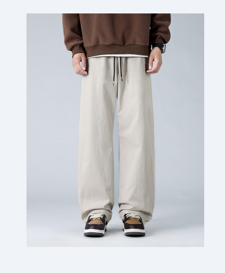 MMOPTOP Striped Lightweight Straight-Leg Pants for Men, Spring And Summer Trendy Loose-Fit Athletic Wide-Leg Casual Trousers K23117 Apricot Color M 12