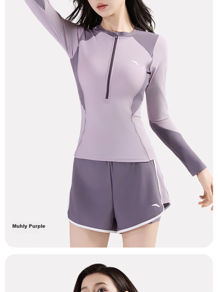 ANTA Slim Waist Swimsuit for Women, New Two-Piece Conservative Long-Sleeve Swimwear, Plus Size Hot Spring Swimwear for Curvy Girls, Sky Blue XL 16
