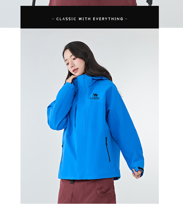 CAMEL Outdoor Jacket Three-In for Men And Women, 2025 Windproof And Rainproof Hiking Mountaineering Coat A35CA45253 XS 17