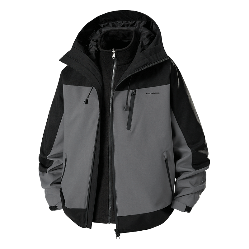 MARK FAIRWHALE Men's Jacket, Autumn And Winter 2025 New Trendy Three-In Detachable Windproof Mountaineering Coat, Iron Rust Gray, M