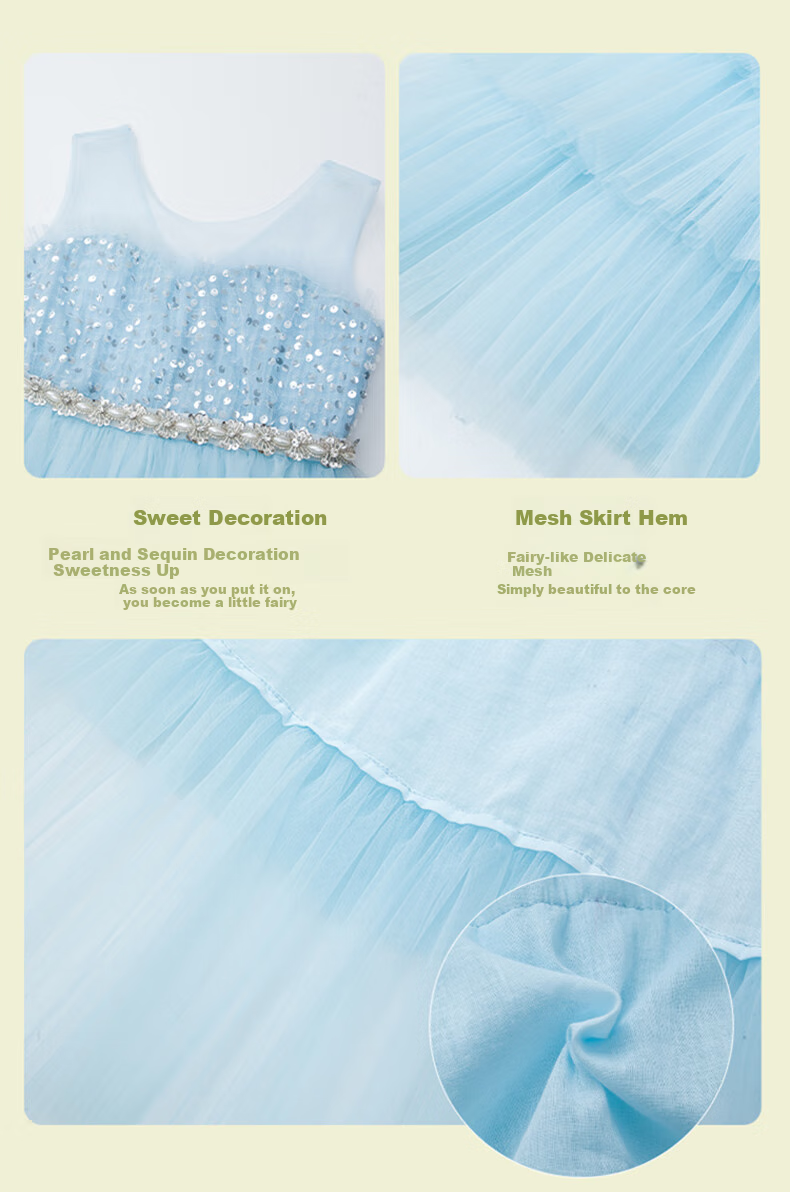 Follow Me Girls' Sweet Tulle Cake Princess Dress for School Events And Performances, Blue, Size 160 4