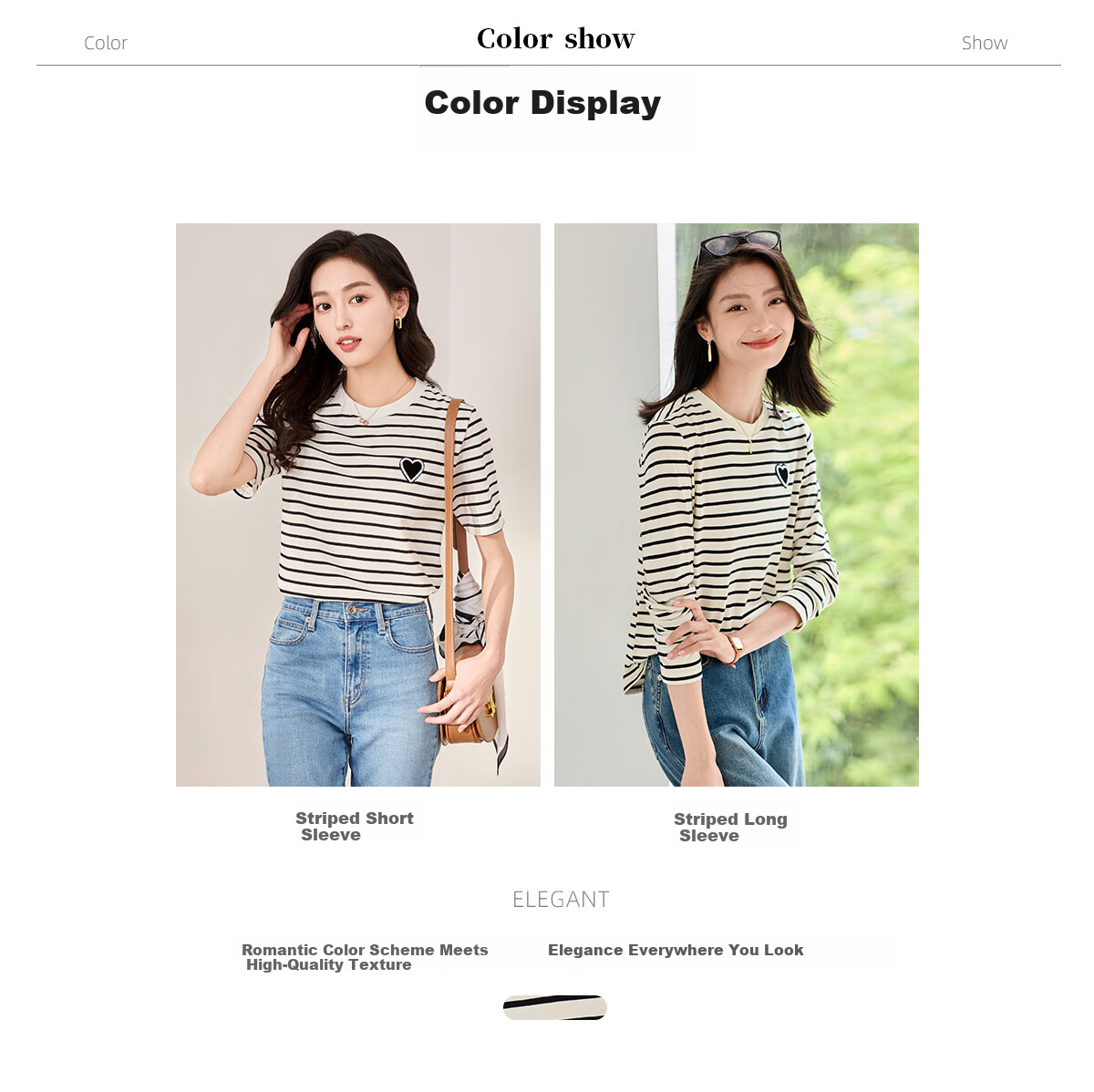 Chushen Summer Short-Sleeve T-Shirt for Women, Fashionable Versatile Round Neck Heart Logo Striped Pure Cotton Half-Sleeve Top S13KT1172 6