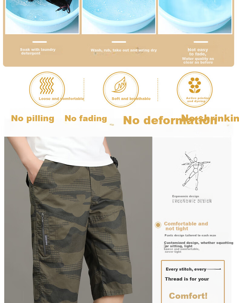 MiiOW Men's Shorts, Summer Lightweight Pure Cotton Casual Mid-Length Pants, Breathable Workwear Loose Quick-Dry Five-Point Shorts, Army Green, XL 5