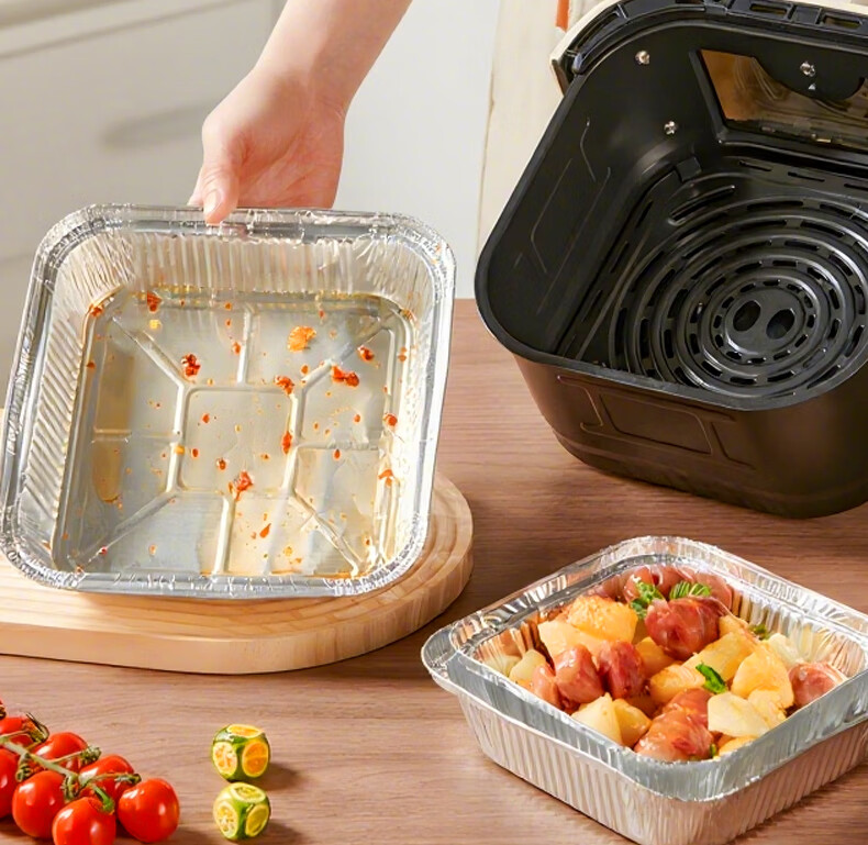 Jieribang Air Fryer 7-Inch Aluminum Foil Pans, 30-Pack Square Foil Containers for BBQ and Oven Use 8