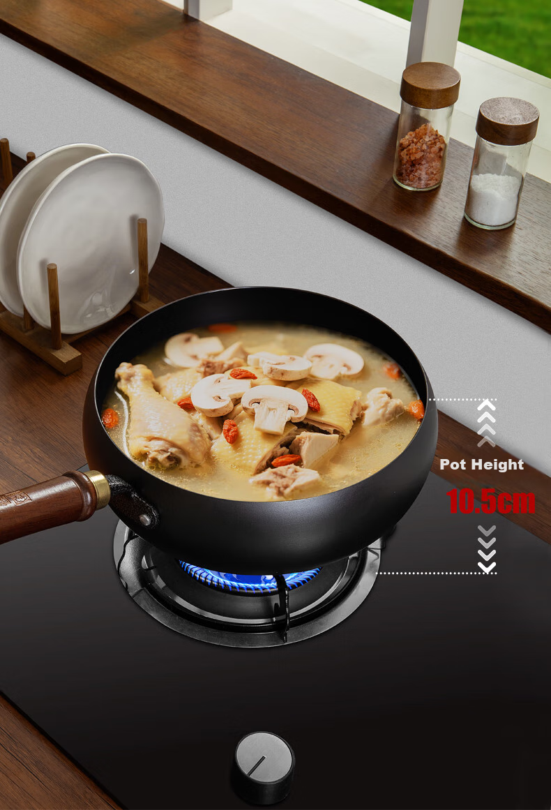 KOBACH Cast Iron Wok without Coating for Home Cooking, Suitable for Induction And Gas Stoves, 24cm 9