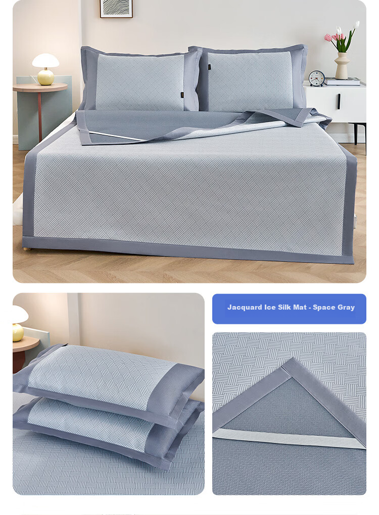 Lao Xijiang Class A Antibacterial Ice Silk Mat Cooling Mat Double Three-Piece Set Lying Bear Blue 180*200 [Machine Washable] 10