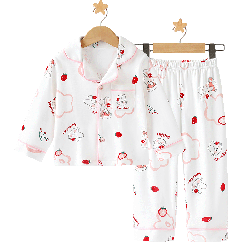 Badibadi Pure Cotton Baby And Toddler Home Wear Set, Boys And Girls Pajamas And Outdoor Outfit, Berry Rabbit Pattern, Size 130