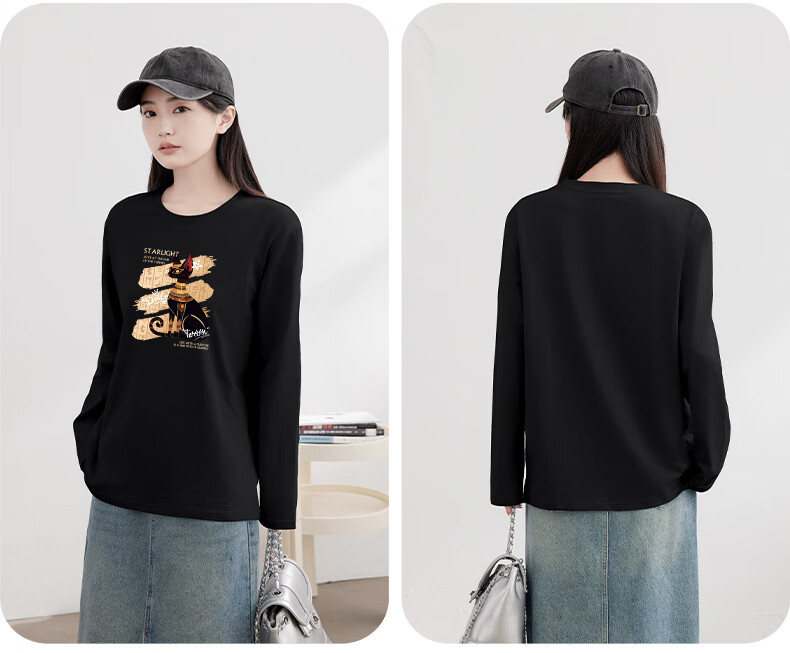 Warrior Pure Cotton Long-Sleeve T-Shirt for Women, New Spring 2026 Style, Simple Outdoor Loose-Fitting Fashionable High-End Casual Clothing 8