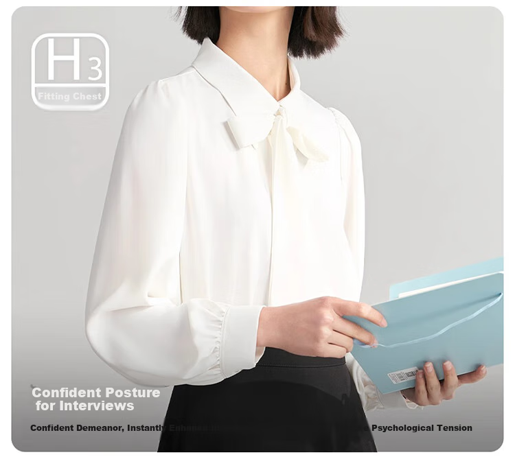 Bodexiaojie White Long-Sleeve Blouse for Women, Ribbon Tie, Professional Commute Top, Wrinkle-Resistant Interview Suit Inner Layer, Chiffon Blouse, XL 9