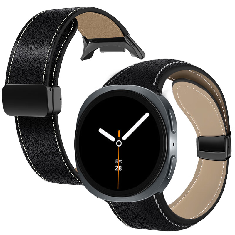Freeson Leather Watch Strap for Samsung Watch 8, Compatible with 40/44mm Smartwatch, Fashionable Band, Breathable And Comfortable [Top Grain Cowhide - Magnetic Clasp], Black