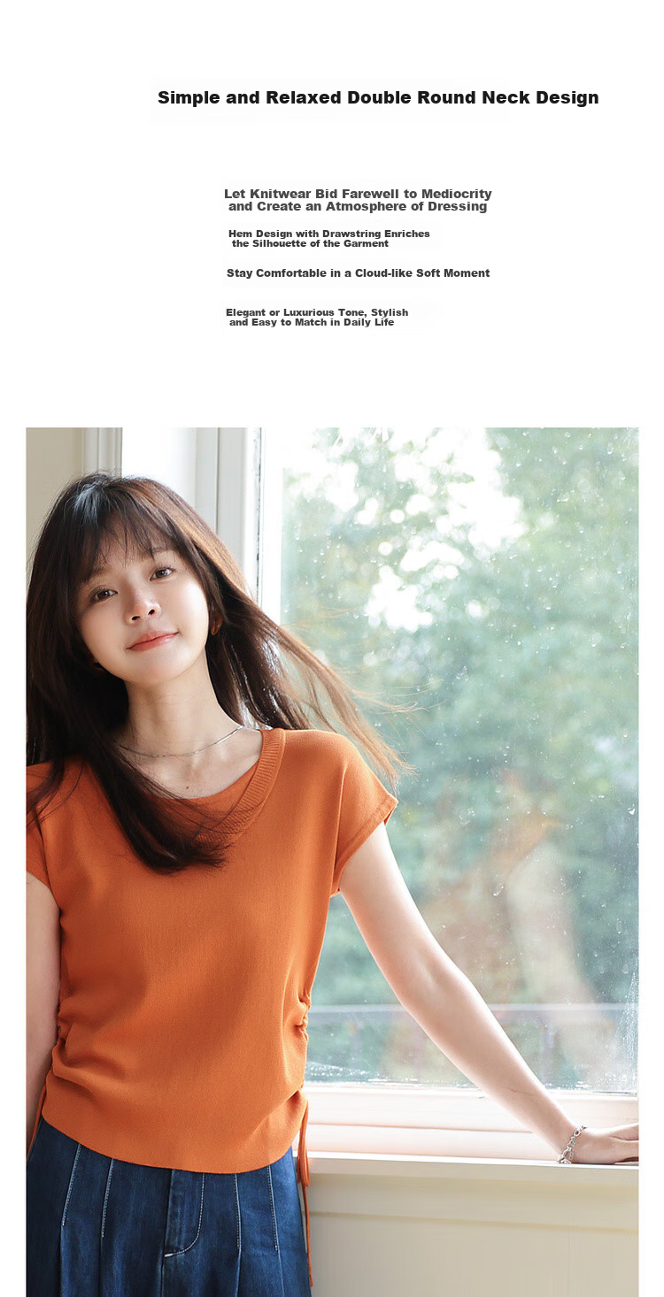 Mt [Citrus Mood] Summer Lazy Style Double Round Neck Drawstring Sleeveless Sweater, High Elasticity Comfortable Knit Top for Wome 1
