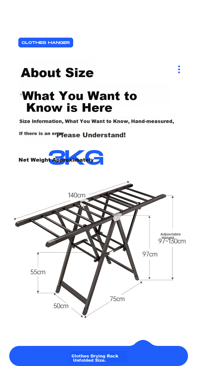 Quanpinwu Folding Wing Clothes Drying Rack, Floor-Standing Clothes Hanger Stand, for Balcony, Bedroom, Dormitory, Storage Shelf, 1.4m 3