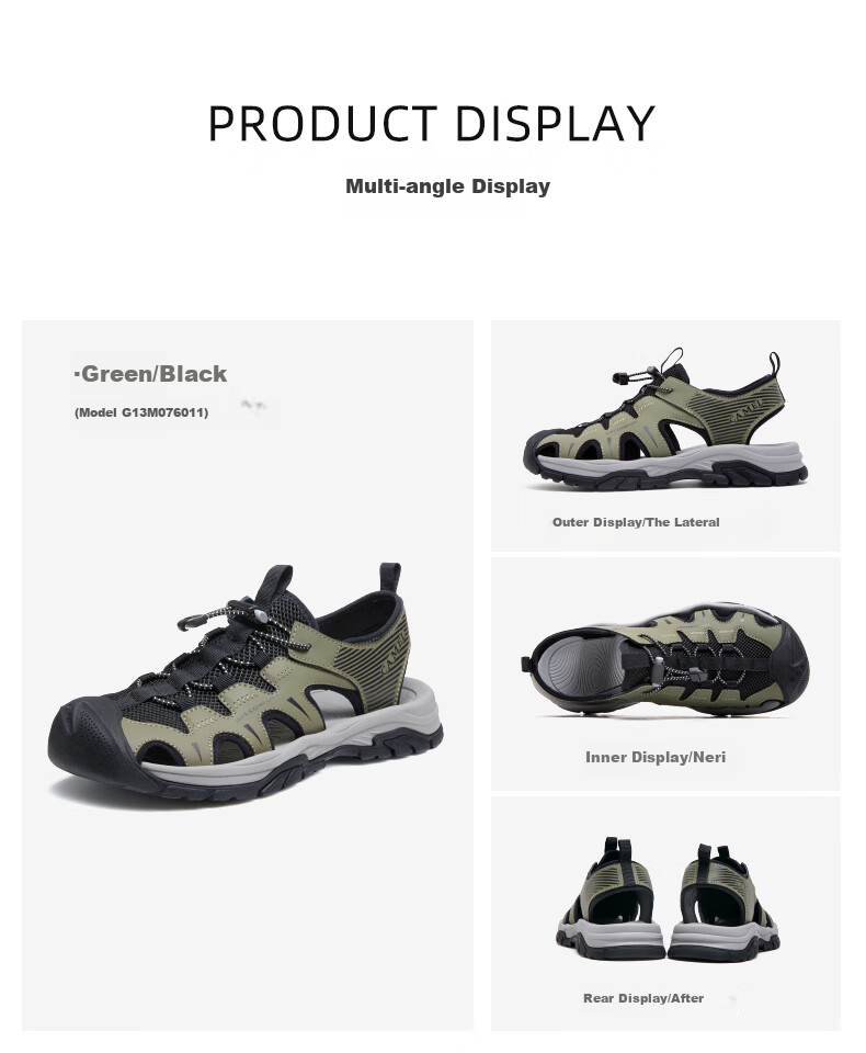 CAMEL Outdoor Casual Sports Sandals, Closed-Toe Perforated Beach Shoes for Men, G13M076011, Green/black, Size 40 33