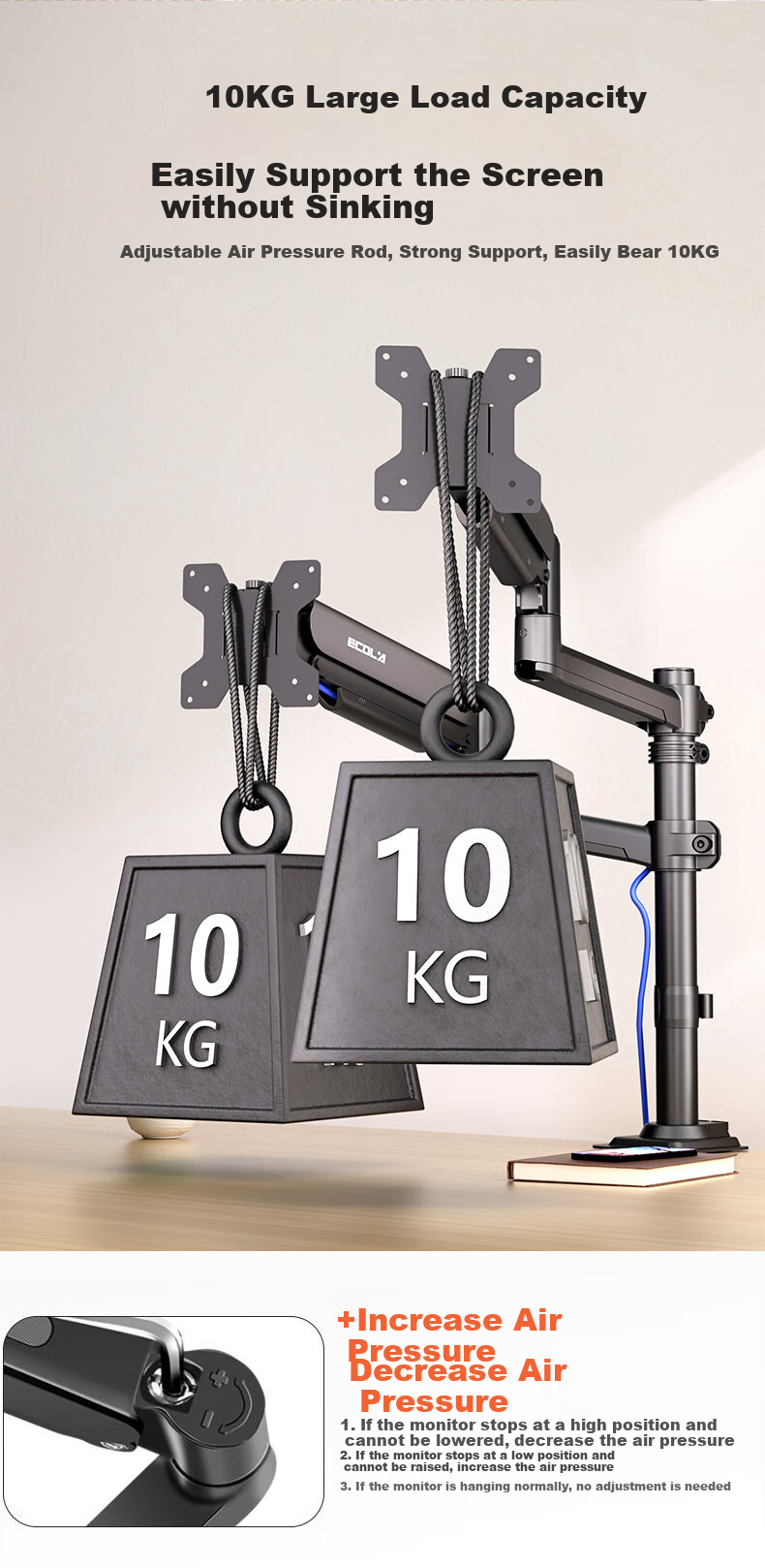 ECOLA NF941H Dual-Arm Heightened Column Computer Monitor Stand (Pricing Unit: Piece) Black 11