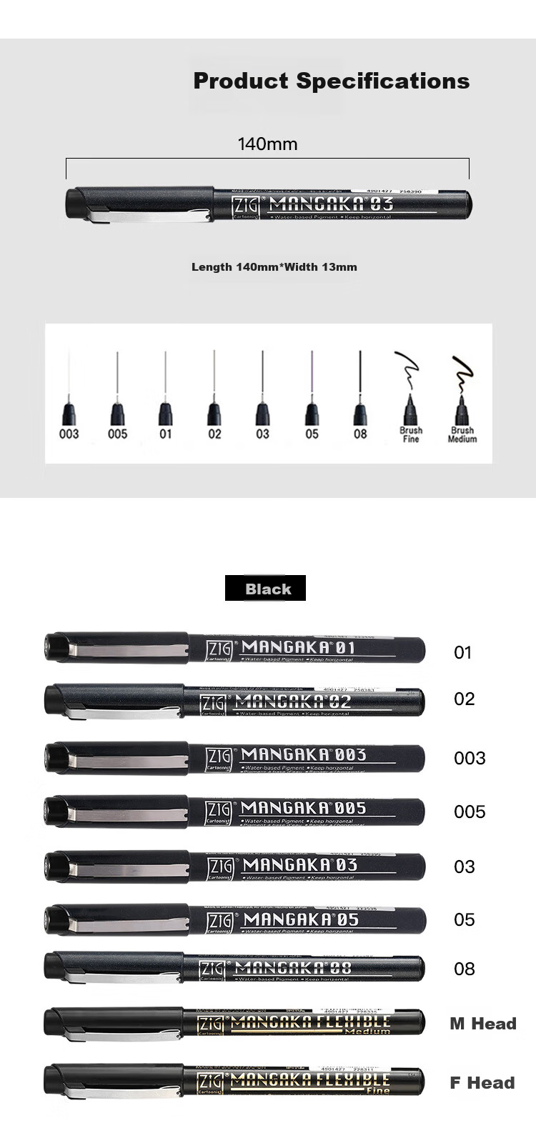 KURETAKE Imported Waterproof Alcohol-Resistant Fine Line Pen, Signature Pen, Drawing Pen, Ink Pen, Comic Design Art Exam Pen, Black 02 Needle Tip Pen CNM-02 2